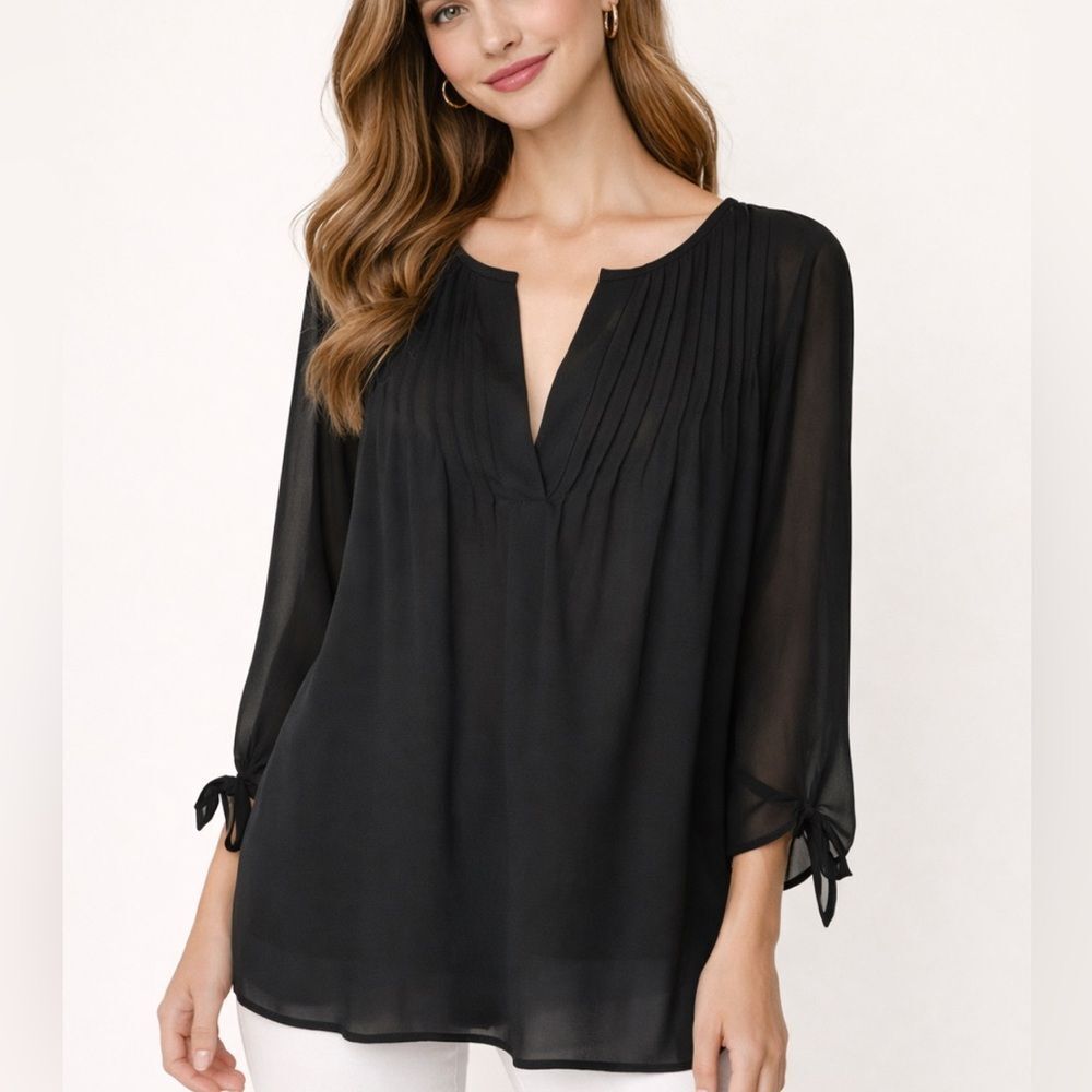 Ann Taylor Black Chiffon Sheer Grunge, Whimsigoth, Whitchy  Long Sleeve Top Sz L